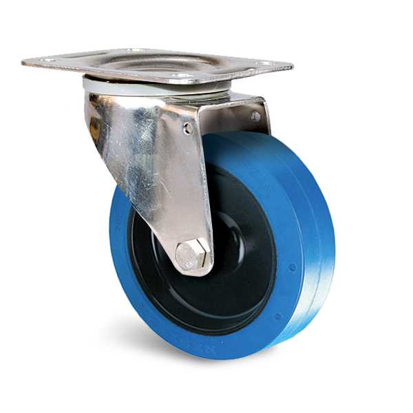 roulette-inox-KP41BA080-571RX Roulette caoutchouc à platine en tôle d'acier emboutie inoxydable 100 à 300 kg - à platine pivotante, 48, 300, 200, 240, 48, 129x106, 11, 105x80, à rouleaux